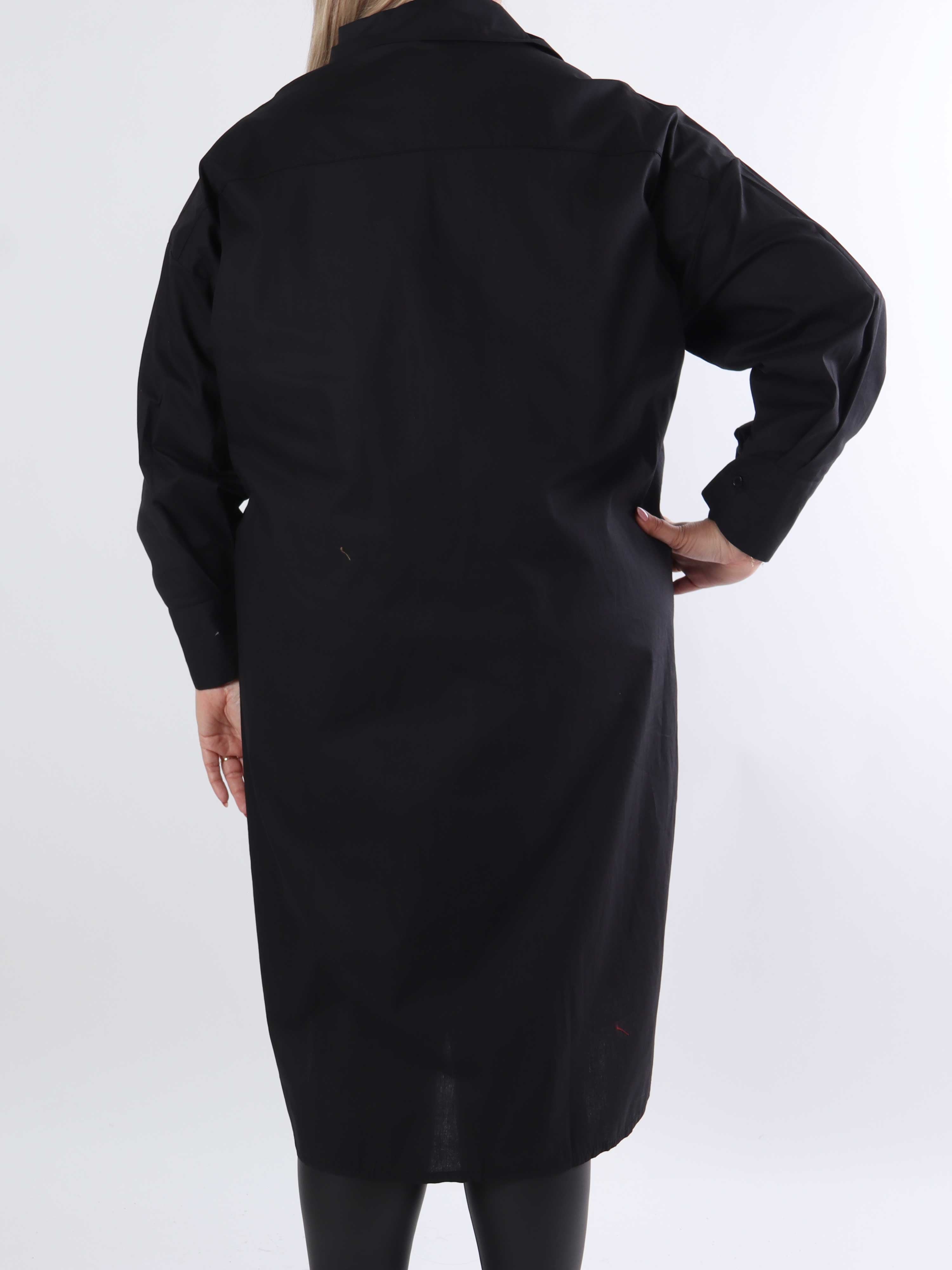 Ceylan - Lång skjortklänning i enfärgad bomull i plusstorlek